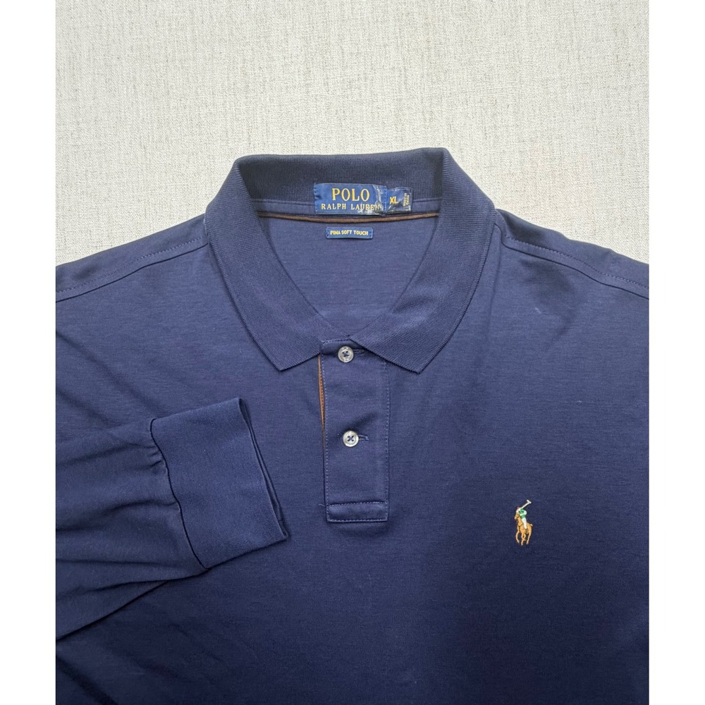 Polo Ralph Lauren Mens XL Navy Blue Pima Soft Touch Long Sleeve Polo Shirt